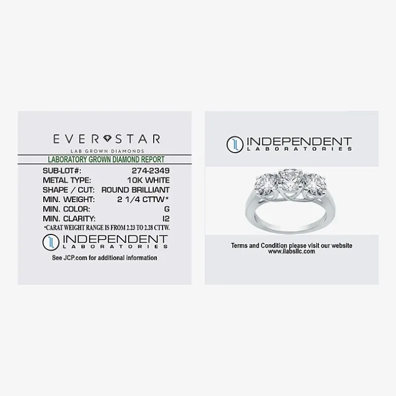 (G / SI1-SI2) Womens 2 1/4 CT. T.W. Lab Grown White Diamond 10K Gold Round 3-Stone Engagement Ring