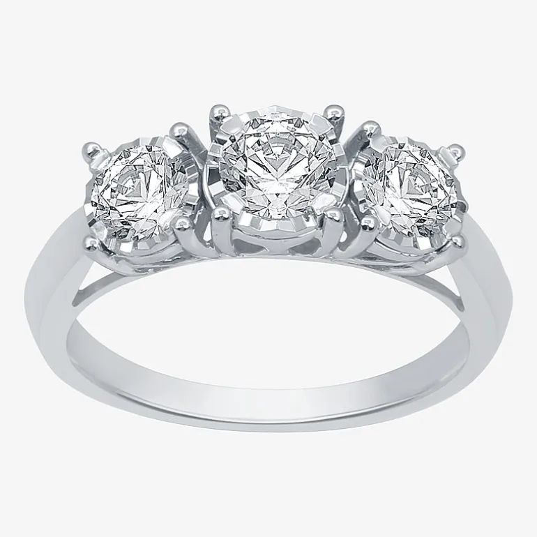 (G / SI1-SI2) Womens 1 CT. T.W. Lab Grown White Diamond 10K Gold Round 3-Stone Engagement Ring