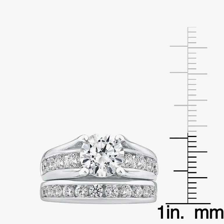 (G / Si1-Si2) Womens 4 CT. T.W. Lab Grown White Diamond 10K Gold Round Side Stone Bridal Set