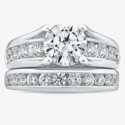 (G / Si1-Si2) Womens 4 CT. T.W. Lab Grown White Diamond 10K Gold Round Side Stone Bridal Set