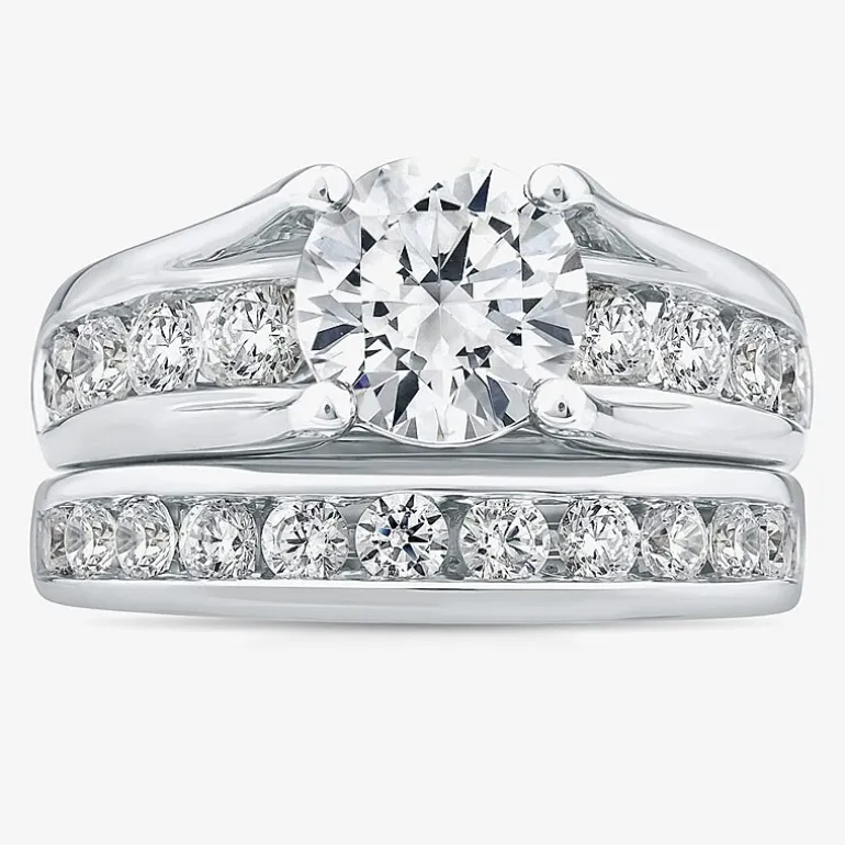 (G / Si1-Si2) Womens 4 CT. T.W. Lab Grown White Diamond 10K Gold Round Side Stone Bridal Set