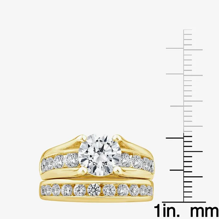 (G / Si1-Si2) Womens 4 CT. T.W. Lab Grown White Diamond 10K Gold Round Side Stone Bridal Set