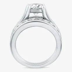 (G / Si1-Si2) Womens 4 CT. T.W. Lab Grown White Diamond 10K Gold Round Side Stone Bridal Set
