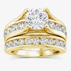 (G / Si1-Si2) Womens 4 CT. T.W. Lab Grown White Diamond 10K Gold Round Side Stone Bridal Set