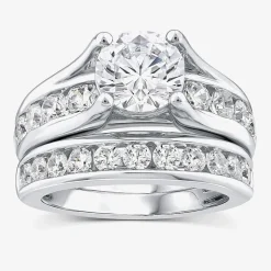(G / Si1-Si2) Womens 4 CT. T.W. Lab Grown White Diamond 10K Gold Round Side Stone Bridal Set