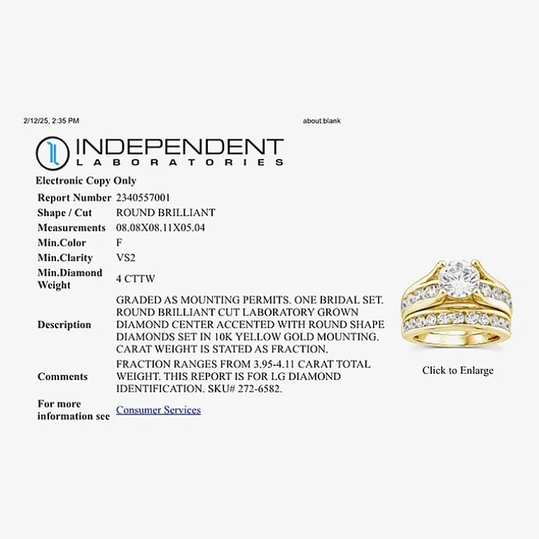 (G / Si1-Si2) Womens 4 CT. T.W. Lab Grown White Diamond 10K Gold Round Side Stone Bridal Set