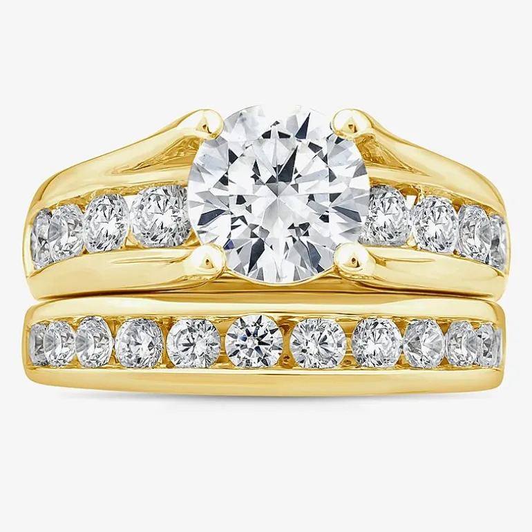 (G / Si1-Si2) Womens 4 CT. T.W. Lab Grown White Diamond 10K Gold Round Side Stone Bridal Set