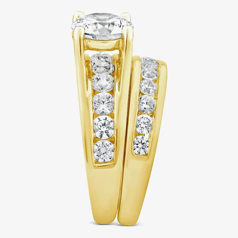 (G / Si1-Si2) Womens 4 CT. T.W. Lab Grown White Diamond 10K Gold Round Side Stone Bridal Set