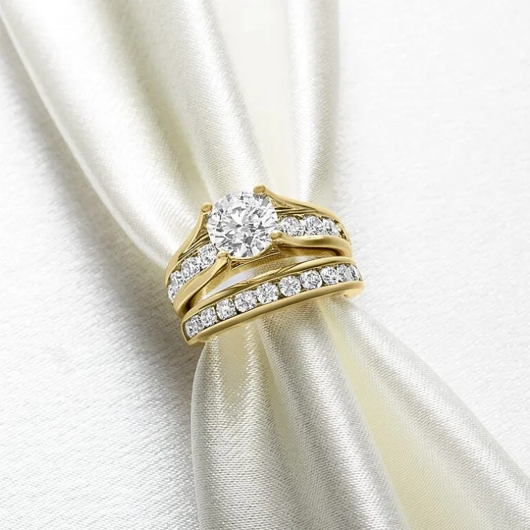 (G / Si1-Si2) Womens 4 CT. T.W. Lab Grown White Diamond 10K Gold Round Side Stone Bridal Set