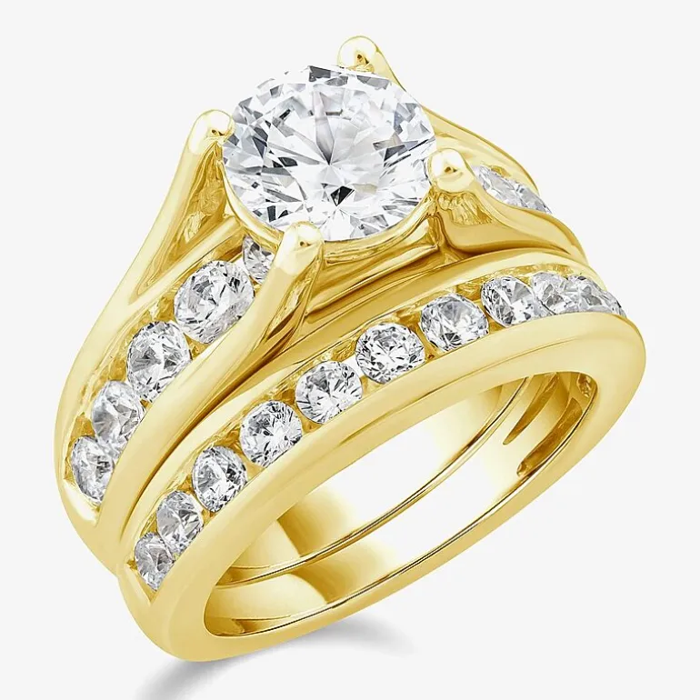 (G / Si1-Si2) Womens 4 CT. T.W. Lab Grown White Diamond 10K Gold Round Side Stone Bridal Set