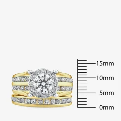 (G / Si1-Si2) Womens 3 CT. T.W. Lab Grown White Diamond 10K Gold Round Side Stone Halo Bridal Set