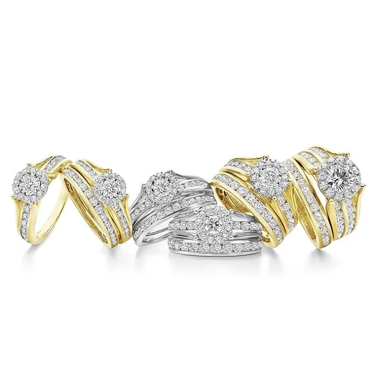 (G / Si1-Si2) Womens 3 CT. T.W. Lab Grown White Diamond 10K Gold Round Side Stone Halo Bridal Set