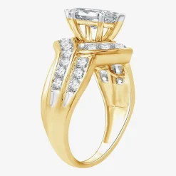 (G, Si1-Si2) Womens 2 CT. T.W. Lab Grown White Diamond 10K Gold Solitaire Side Stone Engagement Ring