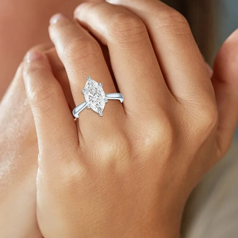 (G / Si1-Si2) Womens 3 CT. T.W. Lab Grown White Diamond Marquise Solitaire 3-Stone Engagement Ring