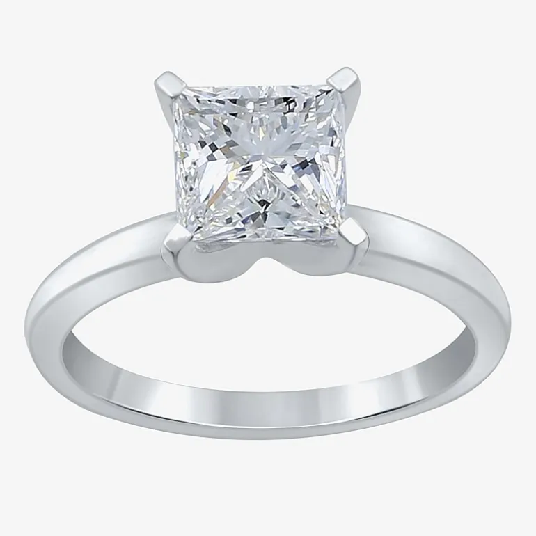 (G / SI2) Womens 2 CT. Lab-Grown White Diamond 14K Gold Princess-cut Solitaire Engagement Ring