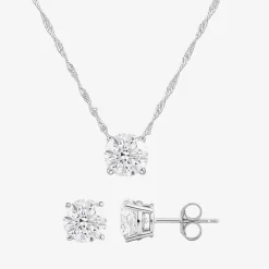 (G/Si1) Womens 3 CT. T.W. Lab Grown White Diamond 10K Gold Round 2-pc. Jewelry Set