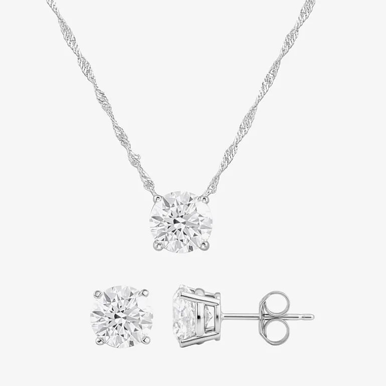 (G/Si1) Womens 3 CT. T.W. Lab Grown White Diamond 10K Gold Round 2-pc. Jewelry Set
