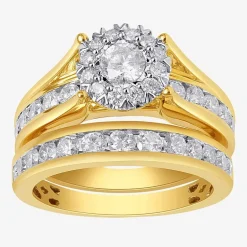 (G, Si2) Womens 2 CT. T.W. Lab Grown White Diamond 10K Gold Round Side Stone Halo Bridal Set