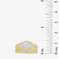 (G, Si2) Womens 2 CT. T.W. Lab Grown White Diamond 10K Gold Round Side Stone Halo Bridal Set