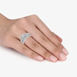 (G, Si2) Womens 1 CT. T.W. Lab Grown White Diamond 10K Gold Round Side Stone Halo Bridal Set