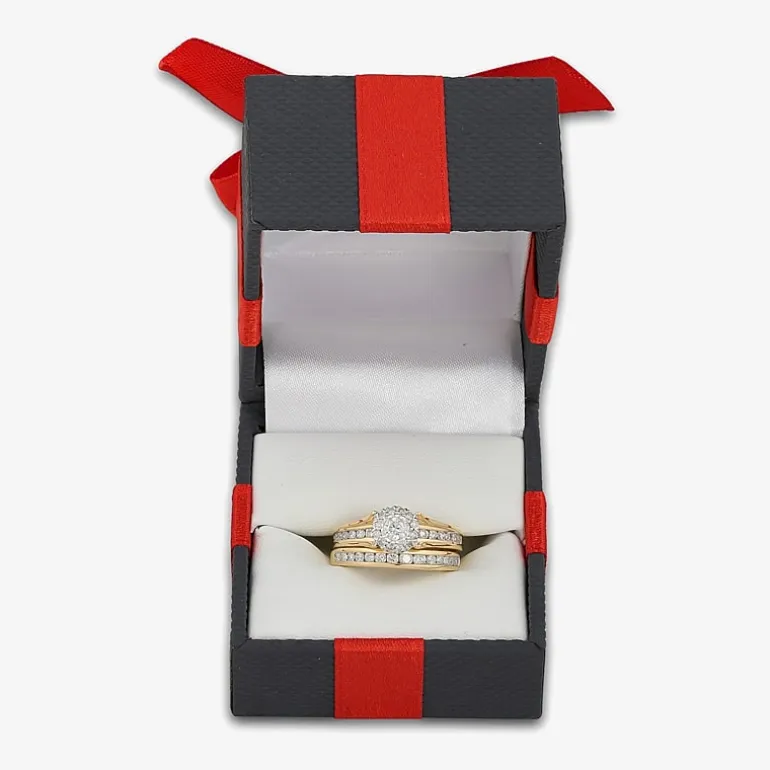 (G, Si2) Womens 1 CT. T.W. Lab Grown White Diamond 10K Gold Round Side Stone Halo Bridal Set