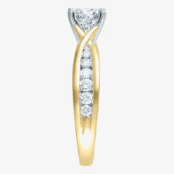 (G / Si2) Womens 1 1/3 CT. T.W. Lab Grown White Diamond 10K Gold Round Side Stone Engagement Ring