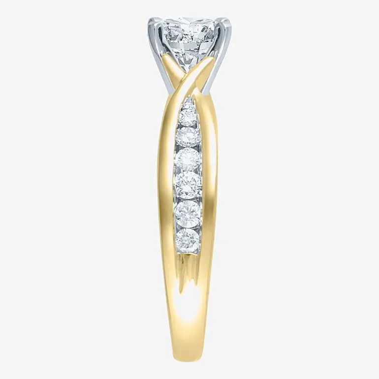 (G / Si2) Womens 1 1/3 CT. T.W. Lab Grown White Diamond 10K Gold Round Side Stone Engagement Ring