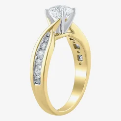 (G / Si2) Womens 1 1/3 CT. T.W. Lab Grown White Diamond 10K Gold Round Side Stone Engagement Ring