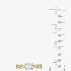 (G / Si2) Womens 1 1/3 CT. T.W. Lab Grown White Diamond 10K Gold Round Side Stone Engagement Ring