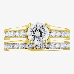 (G / Si2) Womens 2 CT. T.W. Lab Grown White Diamond 10K Gold Round Side Stone Bridal Set