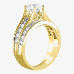 (G / Si2) Womens 2 CT. T.W. Lab Grown White Diamond 10K Gold Round Side Stone Bridal Set