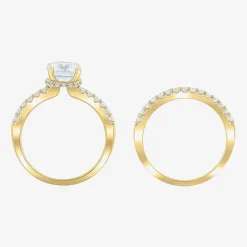 (G / Si2) Womens 2 CT. T.W. Lab Grown White Diamond 10K Gold Round Side Stone Bridal Set
