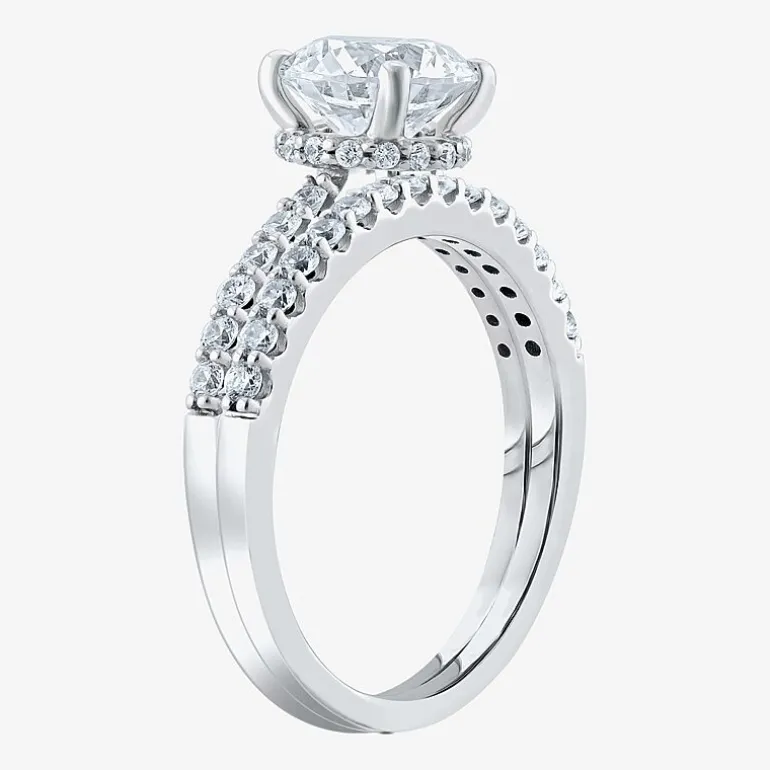 (G / Si2) Womens 2 CT. T.W. Lab Grown White Diamond 10K Gold Round Side Stone Bridal Set