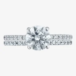 (G / Si2) Womens 2 CT. T.W. Lab Grown White Diamond 10K Gold Round Side Stone Bridal Set