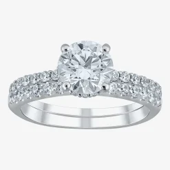 (G / Si2) Womens 2 CT. T.W. Lab Grown White Diamond 10K Gold Round Side Stone Bridal Set