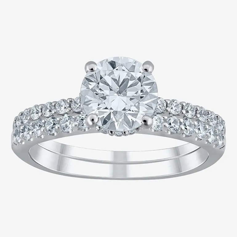 (G / Si2) Womens 2 CT. T.W. Lab Grown White Diamond 10K Gold Round Side Stone Bridal Set
