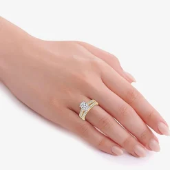 (G / Vs2-Si1) Womens 1 1/2 CT. T.W. Lab Grown White Diamond 10K Gold Oval Side Stone Bridal Set