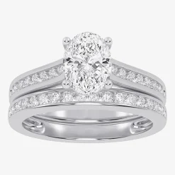 (G / Vs2-Si1) Womens 1 1/2 CT. T.W. Lab Grown White Diamond 10K Gold Oval Side Stone Bridal Set