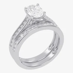 (G / Vs2-Si1) Womens 1 1/2 CT. T.W. Lab Grown White Diamond 10K Gold Oval Side Stone Bridal Set