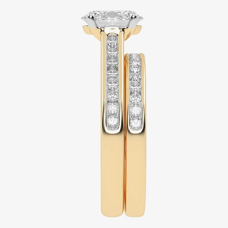 (G / Vs2-Si1) Womens 1 1/2 CT. T.W. Lab Grown White Diamond 10K Gold Oval Side Stone Bridal Set