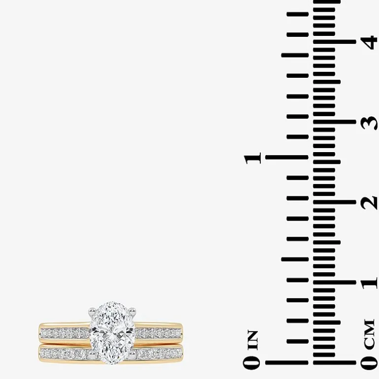 (G / Vs2-Si1) Womens 1 1/2 CT. T.W. Lab Grown White Diamond 10K Gold Oval Side Stone Bridal Set
