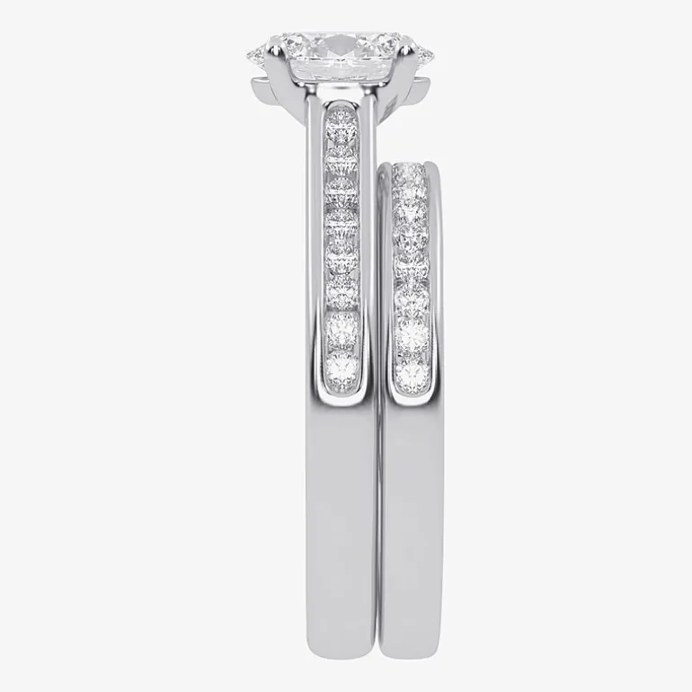 (G / Vs2-Si1) Womens 1 1/2 CT. T.W. Lab Grown White Diamond 10K Gold Oval Side Stone Bridal Set
