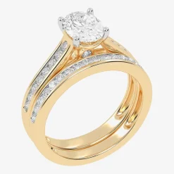 (G / Vs2-Si1) Womens 1 1/2 CT. T.W. Lab Grown White Diamond 10K Gold Oval Side Stone Bridal Set