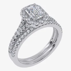 (G / Vs2-Si1) Womens 1 CT. T.W. Lab Grown White Diamond 10K Gold Side Stone Halo Bridal Set