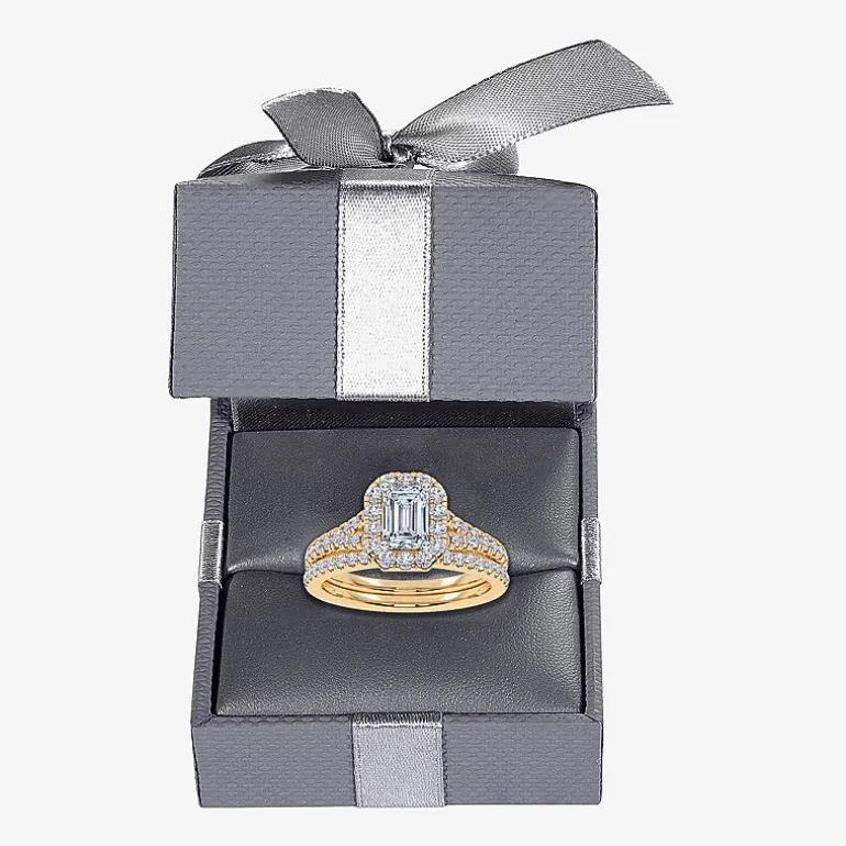 (G / Vs2-Si1) Womens 1 CT. T.W. Lab Grown White Diamond 10K Gold Side Stone Halo Bridal Set