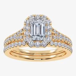 (G / Vs2-Si1) Womens 1 CT. T.W. Lab Grown White Diamond 10K Gold Side Stone Halo Bridal Set