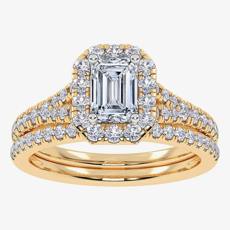 (G / Vs2-Si1) Womens 1 CT. T.W. Lab Grown White Diamond 10K Gold Side Stone Halo Bridal Set