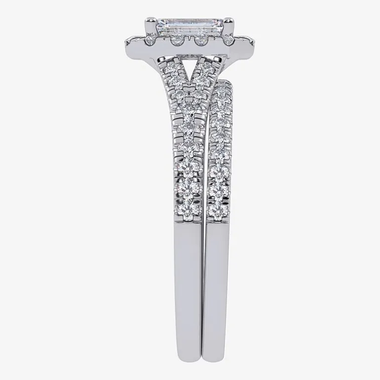 (G / Vs2-Si1) Womens 1 CT. T.W. Lab Grown White Diamond 10K Gold Side Stone Halo Bridal Set