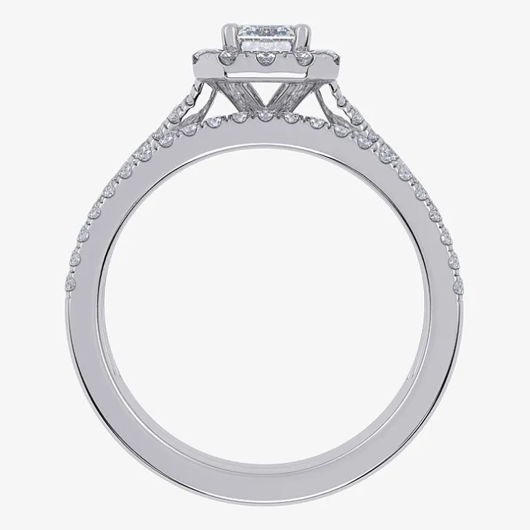 (G / Vs2-Si1) Womens 1 CT. T.W. Lab Grown White Diamond 10K Gold Side Stone Halo Bridal Set