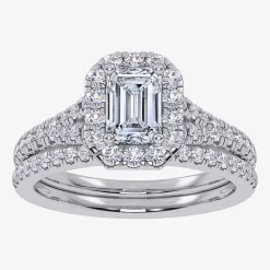 (G / Vs2-Si1) Womens 1 CT. T.W. Lab Grown White Diamond 10K Gold Side Stone Halo Bridal Set